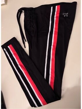PINK Victoria's Secret Ultimate Lace Up Leggings Black Red White Stripe XS